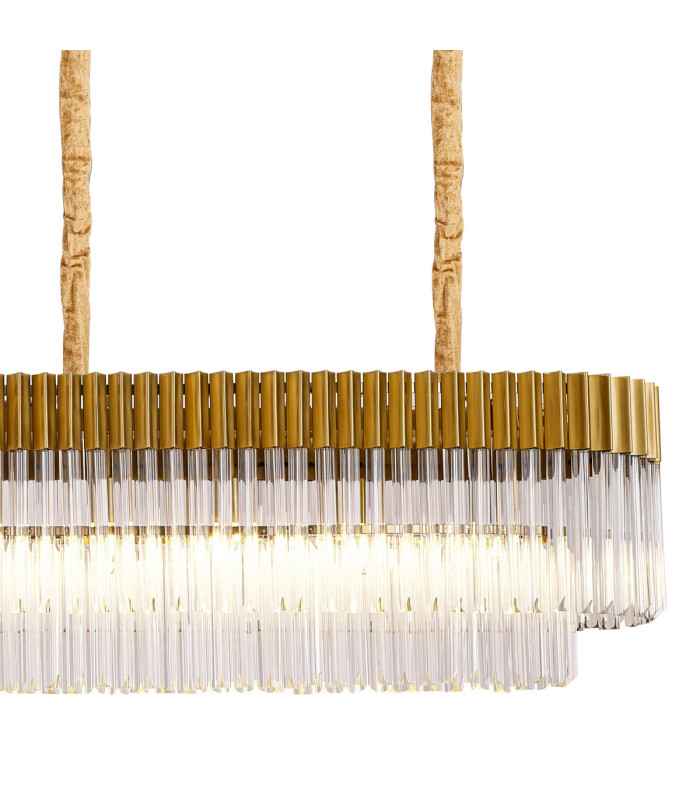 Poland 250 x 40cm Linear Pendant Bell Cup 13 Light E14 Brass/Clear Sculpted Glass Item Weight: 61kg-8