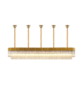 Poland 250 x 40cm Linear Pendant Bell Cup 13 Light E14 Brass/Cognac Sculpted Glass Item Weight: 61kg-1