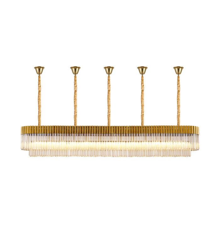 Poland 250 x 40cm Linear Pendant Bell Cup 13 Light E14 Brass/Cognac Sculpted Glass Item Weight: 61kg-1