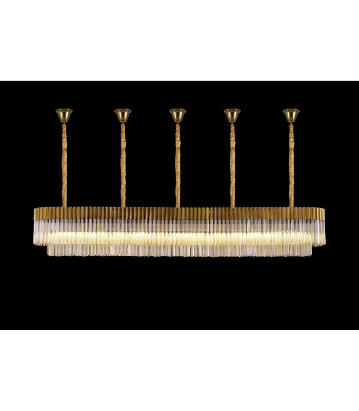 Poland 250 x 40cm Linear Pendant Bell Cup 13 Light E14 Brass/Cognac Sculpted Glass Item Weight: 61kg-3