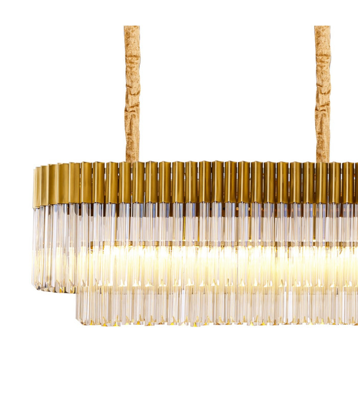 Poland 250 x 40cm Linear Pendant Bell Cup 13 Light E14 Brass/Cognac Sculpted Glass Item Weight: 61kg-5
