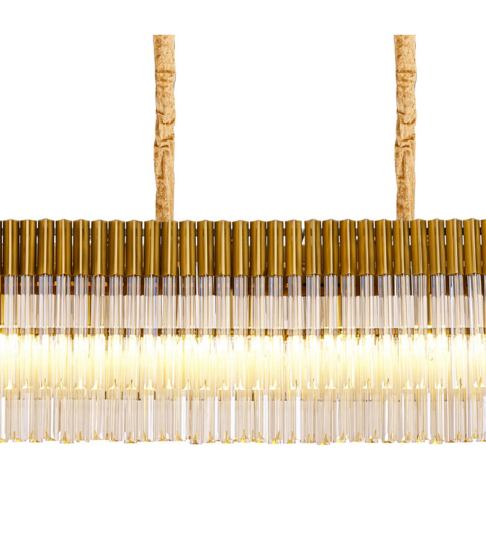 Poland 250 x 40cm Linear Pendant Bell Cup 13 Light E14 Brass/Cognac Sculpted Glass Item Weight: 61kg-7