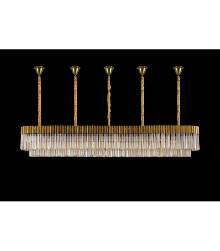 Poland 250 x 40cm Linear Pendant Bell Cup 13 Light E14 Brass/Cognac Sculpted Glass Item Weight: 61kg-9