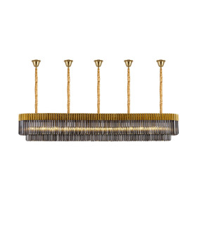Poland 250 x 40cm Linear Pendant Bell Cup 13 Light E14 Brass/Smoked Sculpted Glass Item Weight: 61kg-1
