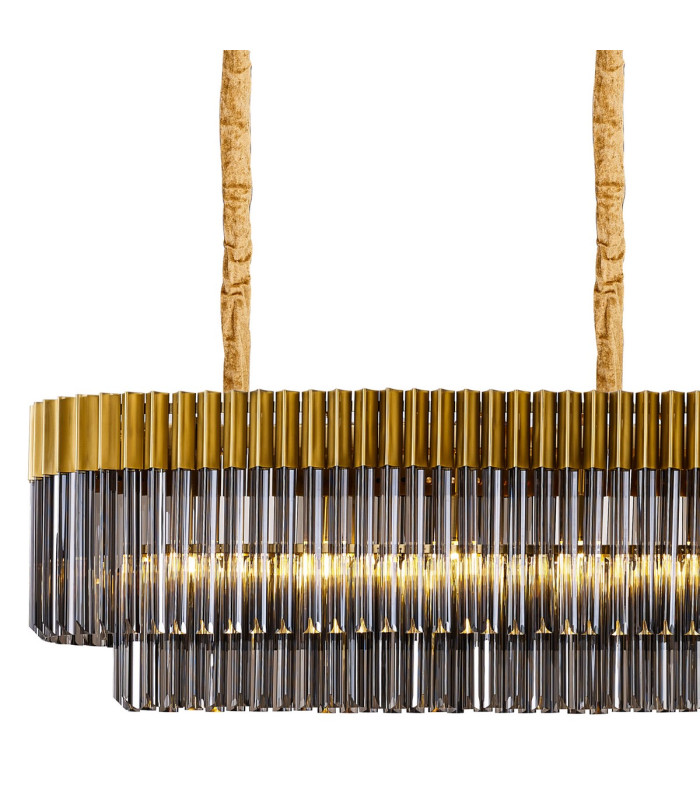 Poland 250 x 40cm Linear Pendant Bell Cup 13 Light E14 Brass/Smoked Sculpted Glass Item Weight: 61kg-5