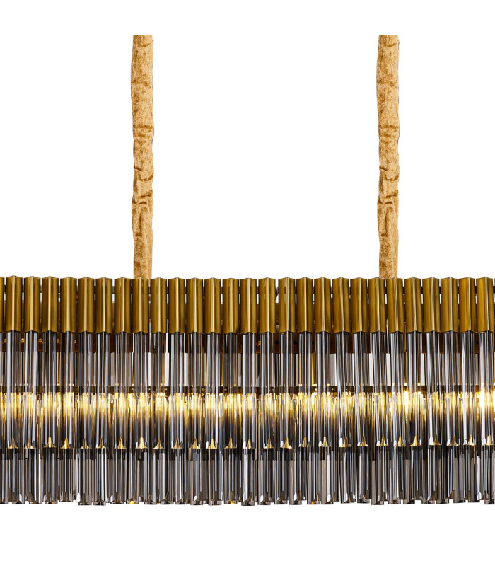 Poland 250 x 40cm Linear Pendant Bell Cup 13 Light E14 Brass/Smoked Sculpted Glass Item Weight: 61kg-7