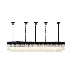 Poland 250 x 40cm Linear Pendant Bell Cup 13 Light E14 Matt Black/Clear Sculpted Glass Item Weight: 61kg-1