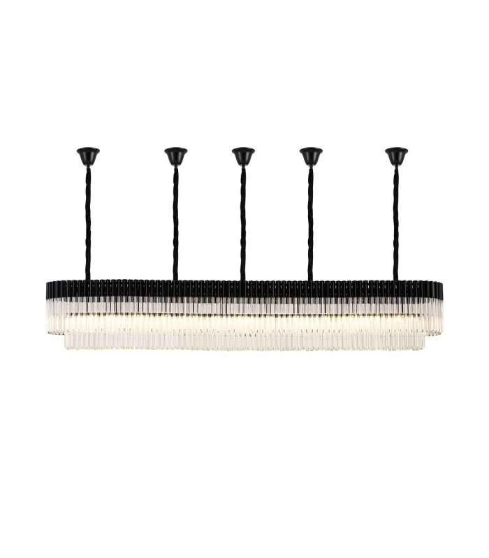 Poland 250 x 40cm Linear Pendant Bell Cup 13 Light E14 Matt Black/Clear Sculpted Glass Item Weight: 61kg-1