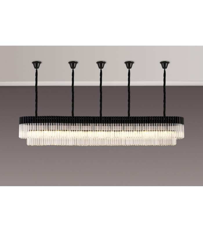 Poland 250 x 40cm Linear Pendant Bell Cup 13 Light E14 Matt Black/Clear Sculpted Glass Item Weight: 61kg-3