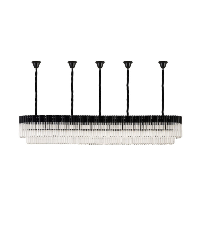 Poland 250 x 40cm Linear Pendant Bell Cup 13 Light E14 Matt Black/Clear Sculpted Glass Item Weight: 61kg-4