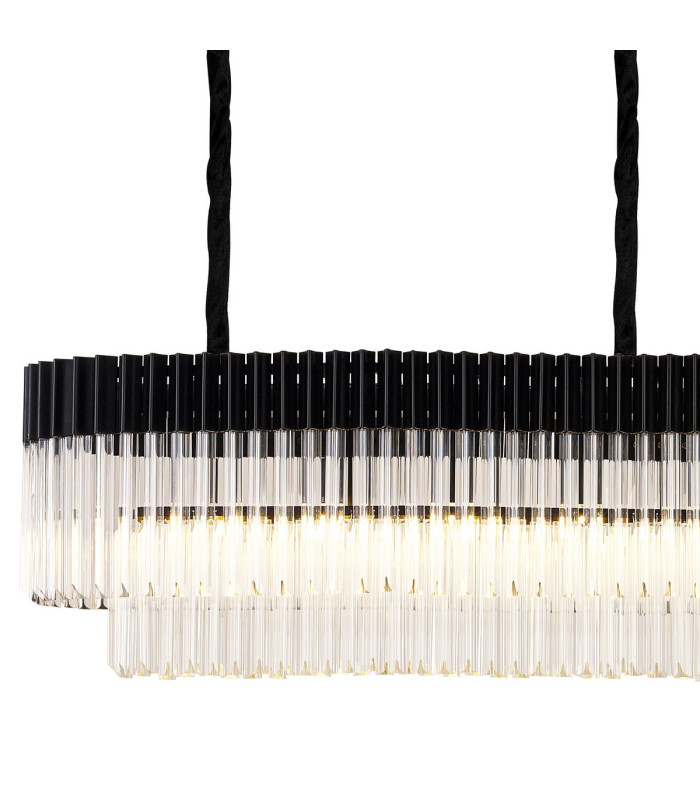 Poland 250 x 40cm Linear Pendant Bell Cup 13 Light E14 Matt Black/Clear Sculpted Glass Item Weight: 61kg-5
