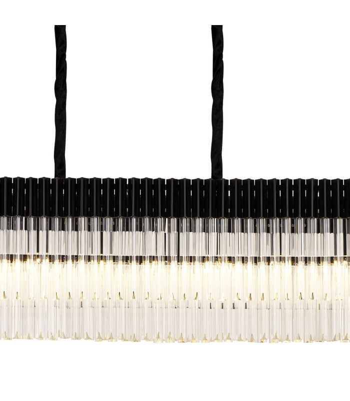 Poland 250 x 40cm Linear Pendant Bell Cup 13 Light E14 Matt Black/Clear Sculpted Glass Item Weight: 61kg-7