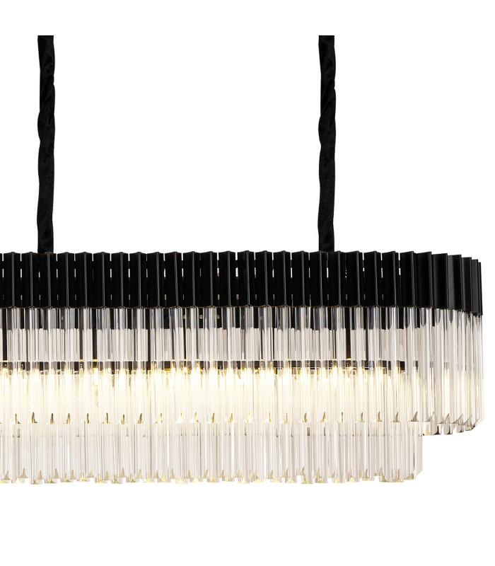 Poland 250 x 40cm Linear Pendant Bell Cup 13 Light E14 Matt Black/Clear Sculpted Glass Item Weight: 61kg-8