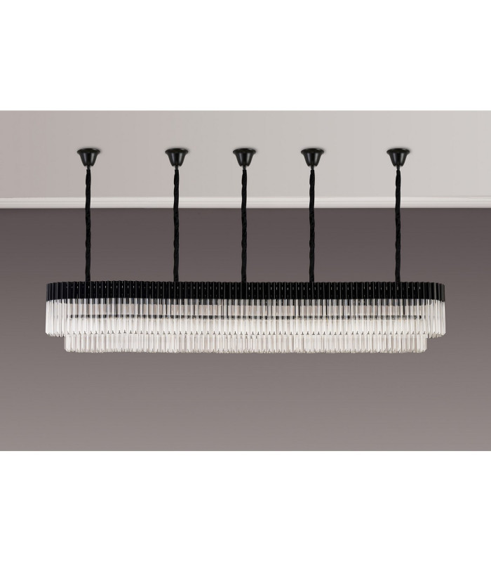 Poland 250 x 40cm Linear Pendant Bell Cup 13 Light E14 Matt Black/Clear Sculpted Glass Item Weight: 61kg-9