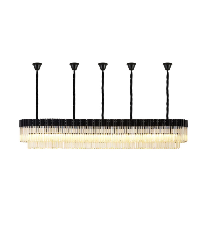 Poland 250 x 40cm Linear Pendant Bell Cup 13 Light E14 Matt Black/Cognac Sculpted Glass Item Weight: 61kg-1