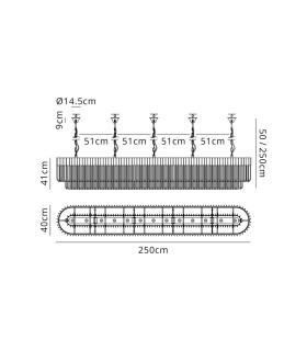 Poland 250 x 40cm Linear Pendant Bell Cup 13 Light E14 Matt Black/Cognac Sculpted Glass Item Weight: 61kg-2