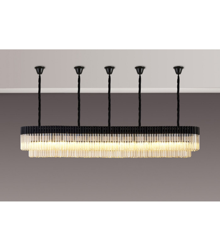 Poland 250 x 40cm Linear Pendant Bell Cup 13 Light E14 Matt Black/Cognac Sculpted Glass Item Weight: 61kg-3