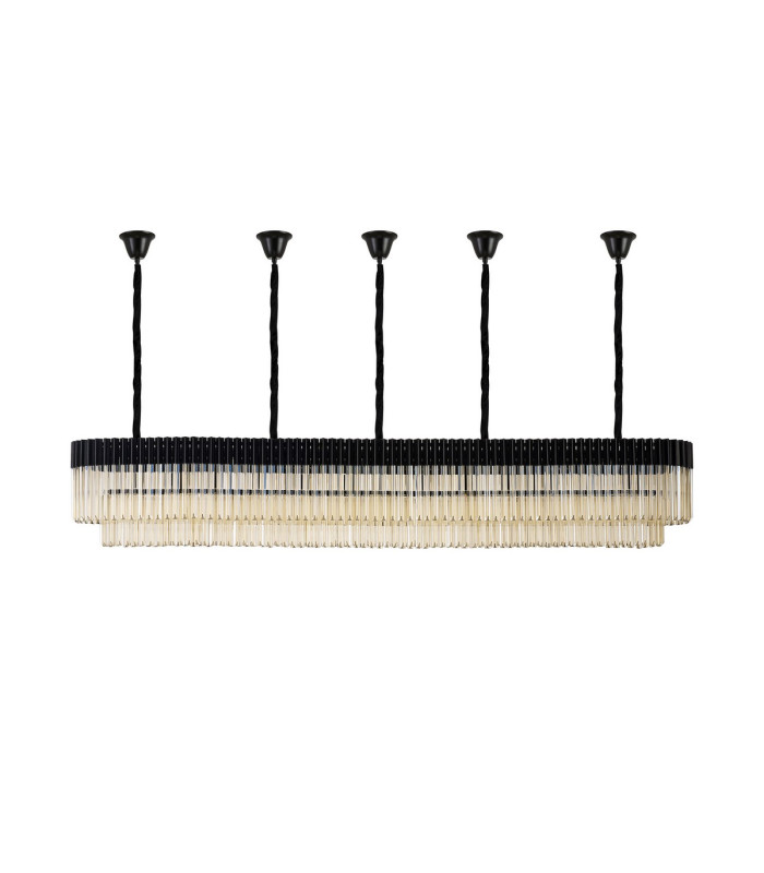 Poland 250 x 40cm Linear Pendant Bell Cup 13 Light E14 Matt Black/Cognac Sculpted Glass Item Weight: 61kg-4