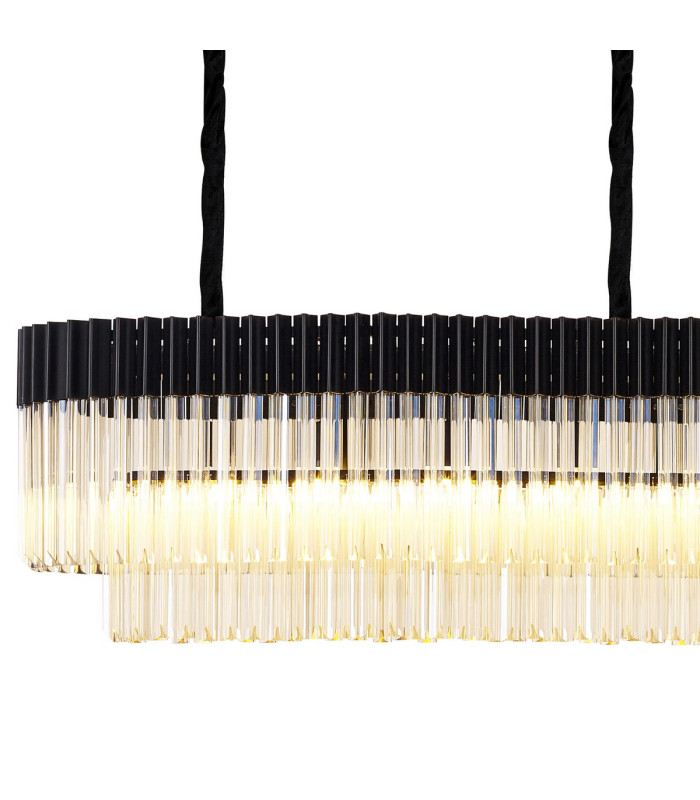 Poland 250 x 40cm Linear Pendant Bell Cup 13 Light E14 Matt Black/Cognac Sculpted Glass Item Weight: 61kg-5