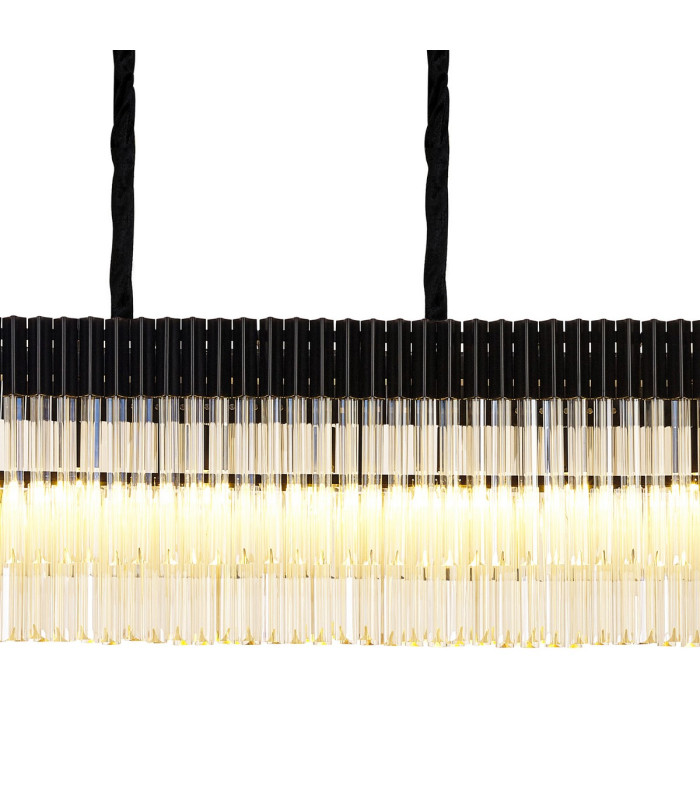 Poland 250 x 40cm Linear Pendant Bell Cup 13 Light E14 Matt Black/Cognac Sculpted Glass Item Weight: 61kg-7