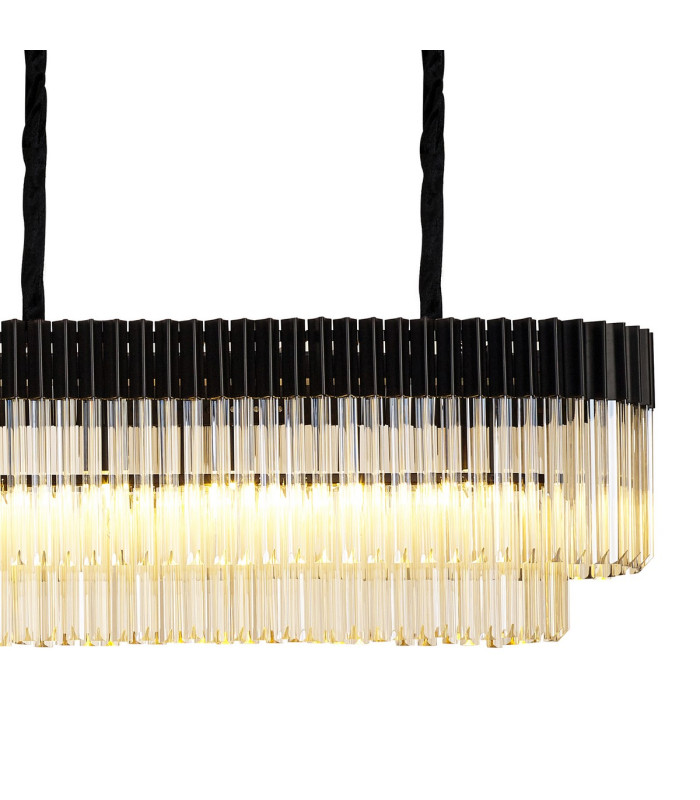 Poland 250 x 40cm Linear Pendant Bell Cup 13 Light E14 Matt Black/Cognac Sculpted Glass Item Weight: 61kg-8