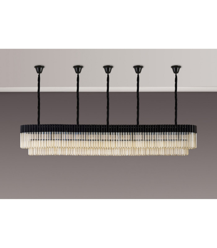 Poland 250 x 40cm Linear Pendant Bell Cup 13 Light E14 Matt Black/Cognac Sculpted Glass Item Weight: 61kg-9
