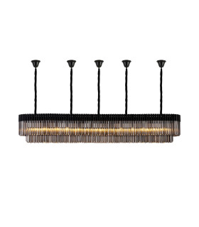 Poland 250 x 40cm Linear Pendant Bell Cup 13 Light E14 Matt Black/Smoked Sculpted Glass Item Weight: 61kg-1