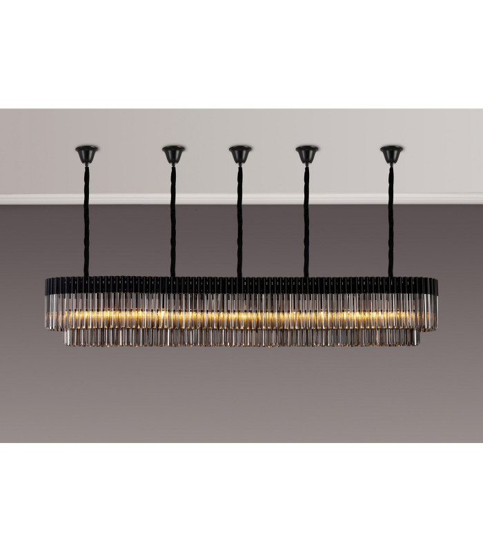 Poland 250 x 40cm Linear Pendant Bell Cup 13 Light E14 Matt Black/Smoked Sculpted Glass Item Weight: 61kg-3