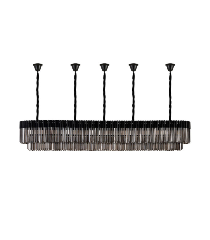 Poland 250 x 40cm Linear Pendant Bell Cup 13 Light E14 Matt Black/Smoked Sculpted Glass Item Weight: 61kg-4