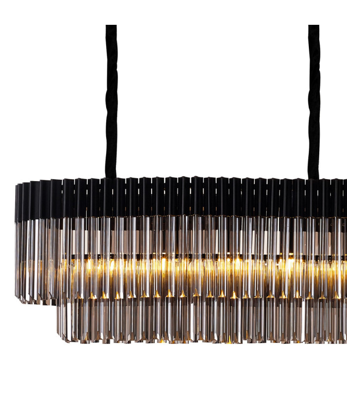 Poland 250 x 40cm Linear Pendant Bell Cup 13 Light E14 Matt Black/Smoked Sculpted Glass Item Weight: 61kg-5