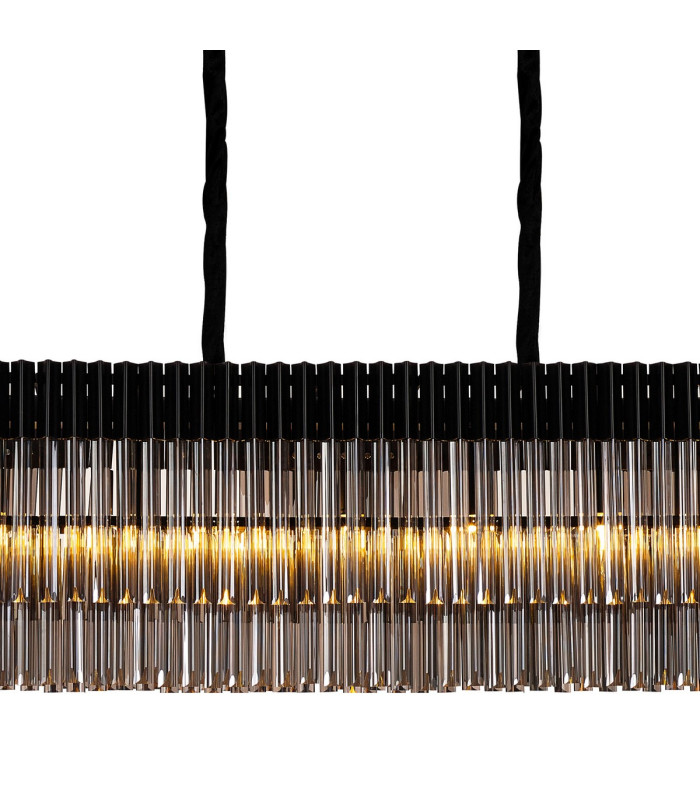 Poland 250 x 40cm Linear Pendant Bell Cup 13 Light E14 Matt Black/Smoked Sculpted Glass Item Weight: 61kg-7