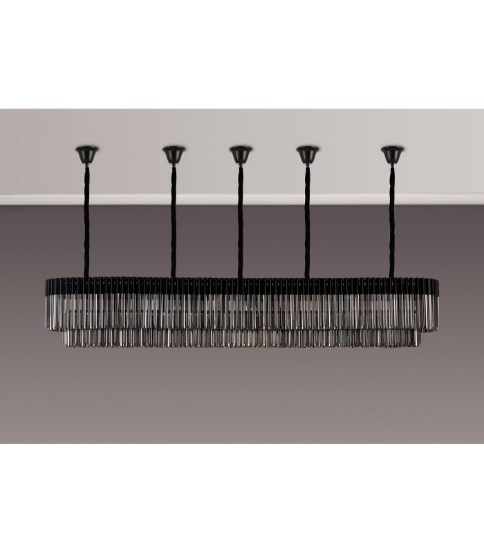 Poland 250 x 40cm Linear Pendant Bell Cup 13 Light E14 Matt Black/Smoked Sculpted Glass Item Weight: 61kg-9