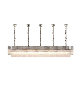 Poland 250 x 40cm Linear Pendant Bell Cup 13 Light E14 Polished Nickel/Clear Sculpted Glass Item Weight: 61kg-1