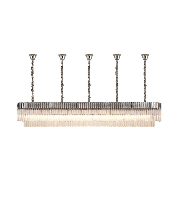 Poland 250 x 40cm Linear Pendant Bell Cup 13 Light E14 Polished Nickel/Clear Sculpted Glass Item Weight: 61kg-1