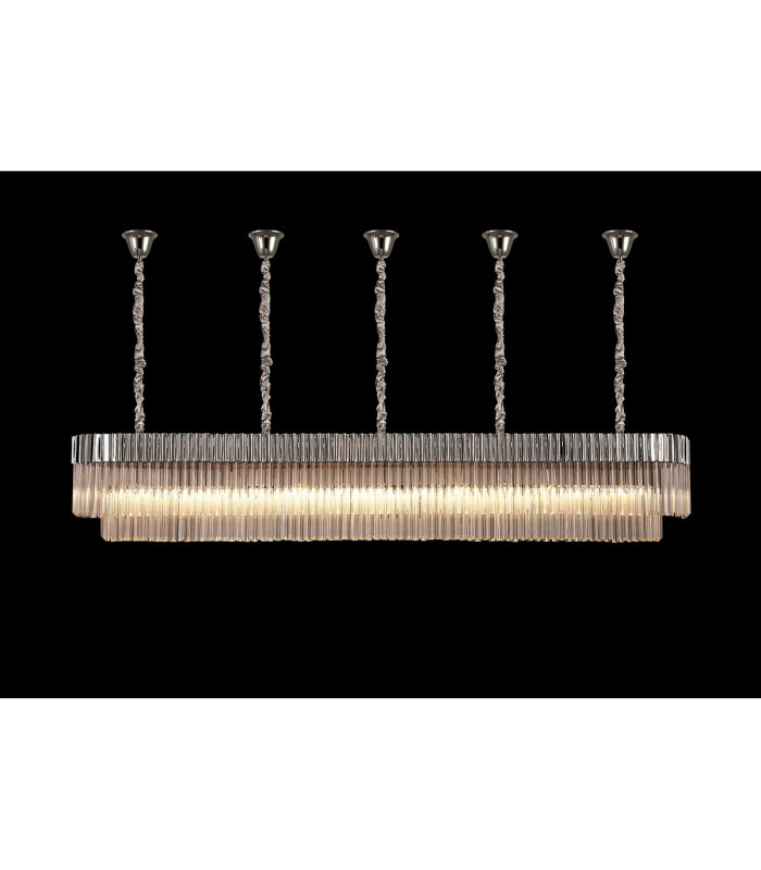 Poland 250 x 40cm Linear Pendant Bell Cup 13 Light E14 Polished Nickel/Clear Sculpted Glass Item Weight: 61kg-3