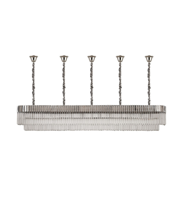 Poland 250 x 40cm Linear Pendant Bell Cup 13 Light E14 Polished Nickel/Clear Sculpted Glass Item Weight: 61kg-4
