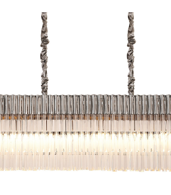 Poland 250 x 40cm Linear Pendant Bell Cup 13 Light E14 Polished Nickel/Clear Sculpted Glass Item Weight: 61kg-7
