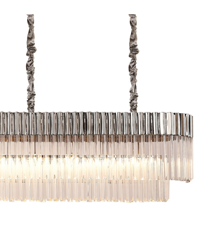 Poland 250 x 40cm Linear Pendant Bell Cup 13 Light E14 Polished Nickel/Clear Sculpted Glass Item Weight: 61kg-8