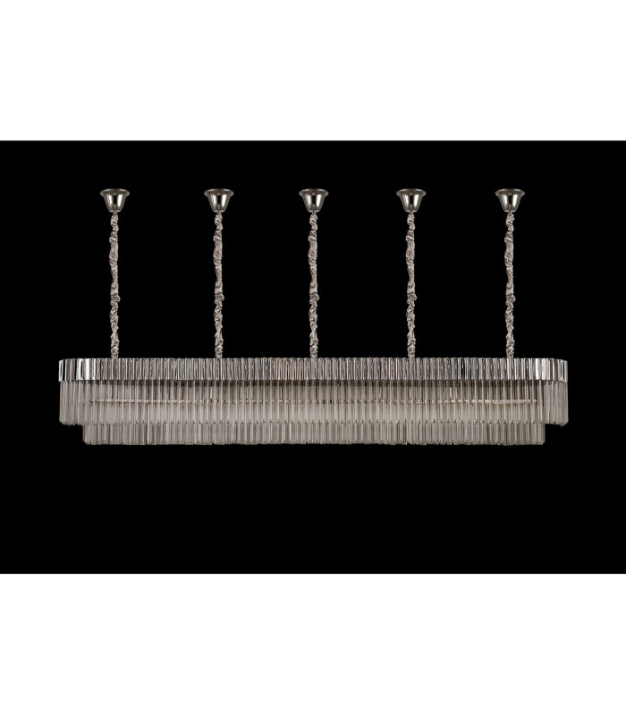 Poland 250 x 40cm Linear Pendant Bell Cup 13 Light E14 Polished Nickel/Clear Sculpted Glass Item Weight: 61kg-9