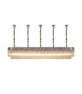 Poland 250 x 40cm Linear Pendant Bell Cup 13 Light E14 Polished Nickel/Cognac Sculpted Glass Item Weight: 61kg-1