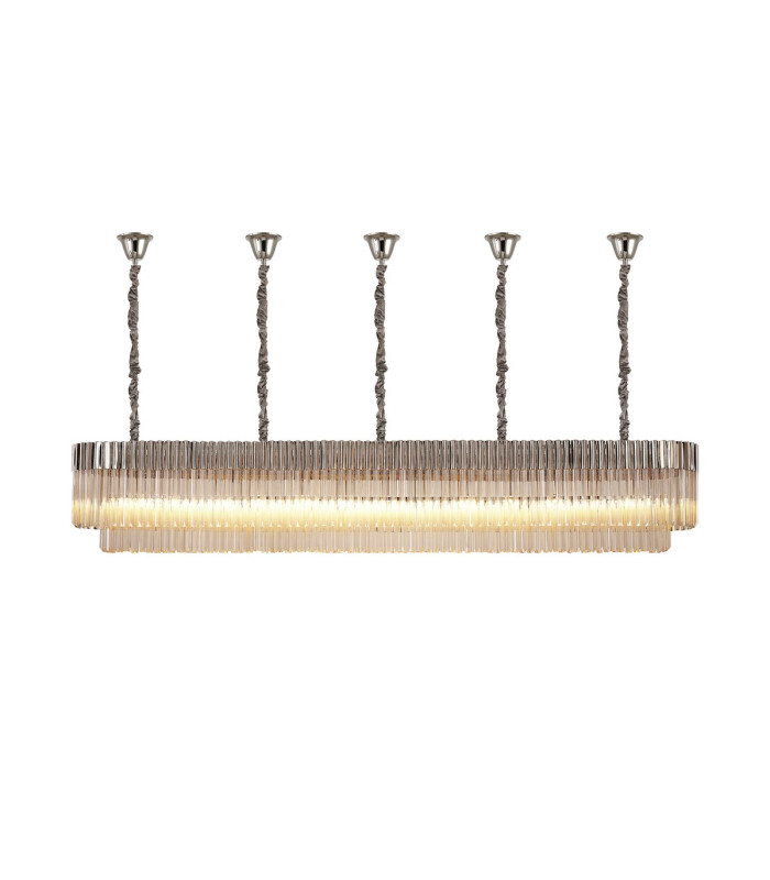 Poland 250 x 40cm Linear Pendant Bell Cup 13 Light E14 Polished Nickel/Cognac Sculpted Glass Item Weight: 61kg-1