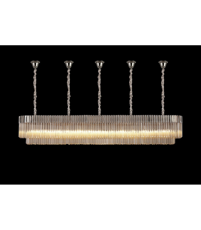 Poland 250 x 40cm Linear Pendant Bell Cup 13 Light E14 Polished Nickel/Cognac Sculpted Glass Item Weight: 61kg-3