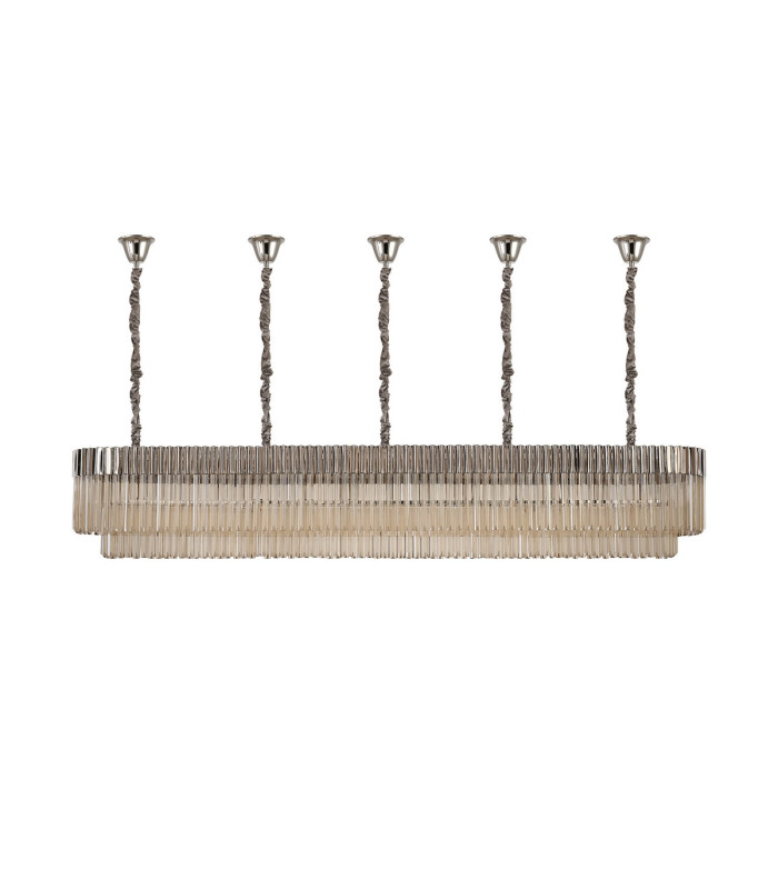 Poland 250 x 40cm Linear Pendant Bell Cup 13 Light E14 Polished Nickel/Cognac Sculpted Glass Item Weight: 61kg-4