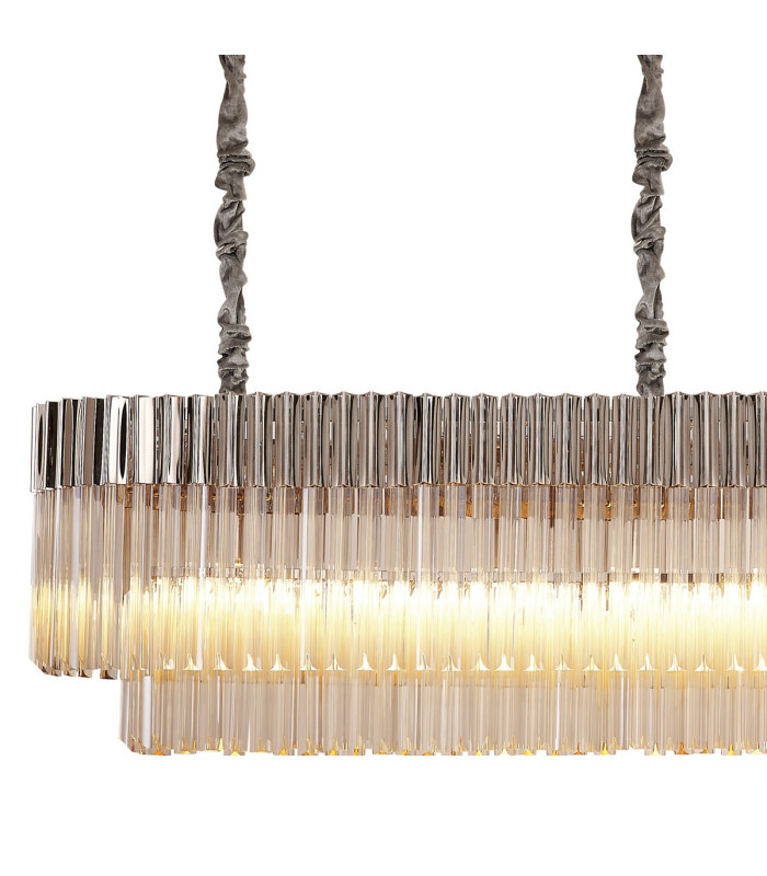 Poland 250 x 40cm Linear Pendant Bell Cup 13 Light E14 Polished Nickel/Cognac Sculpted Glass Item Weight: 61kg-5