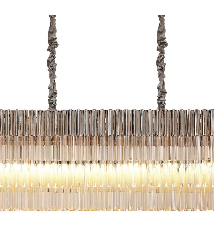 Poland 250 x 40cm Linear Pendant Bell Cup 13 Light E14 Polished Nickel/Cognac Sculpted Glass Item Weight: 61kg-7