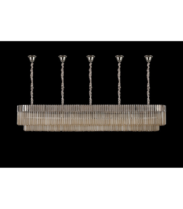 Poland 250 x 40cm Linear Pendant Bell Cup 13 Light E14 Polished Nickel/Cognac Sculpted Glass Item Weight: 61kg-9