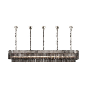 Poland 250 x 40cm Linear Pendant Bell Cup 13 Light E14 Polished Nickel/Smoked Sculpted Glass Item Weight: 61kg-1