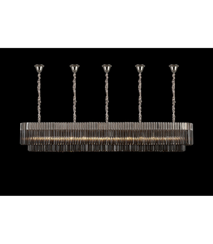 Poland 250 x 40cm Linear Pendant Bell Cup 13 Light E14 Polished Nickel/Smoked Sculpted Glass Item Weight: 61kg-3