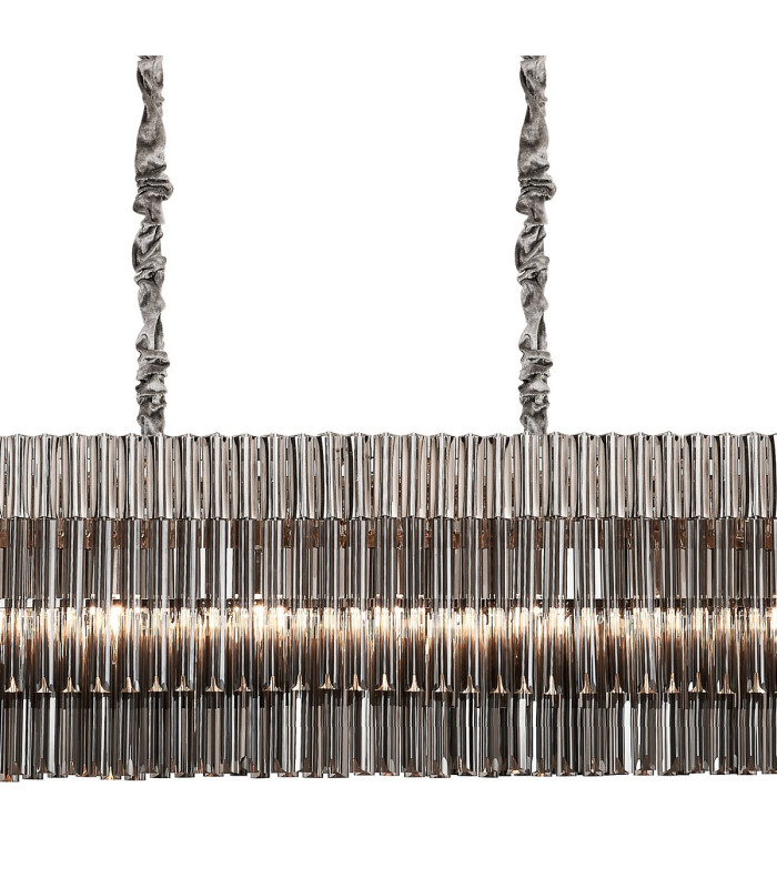 Poland 250 x 40cm Linear Pendant Bell Cup 13 Light E14 Polished Nickel/Smoked Sculpted Glass Item Weight: 61kg-7