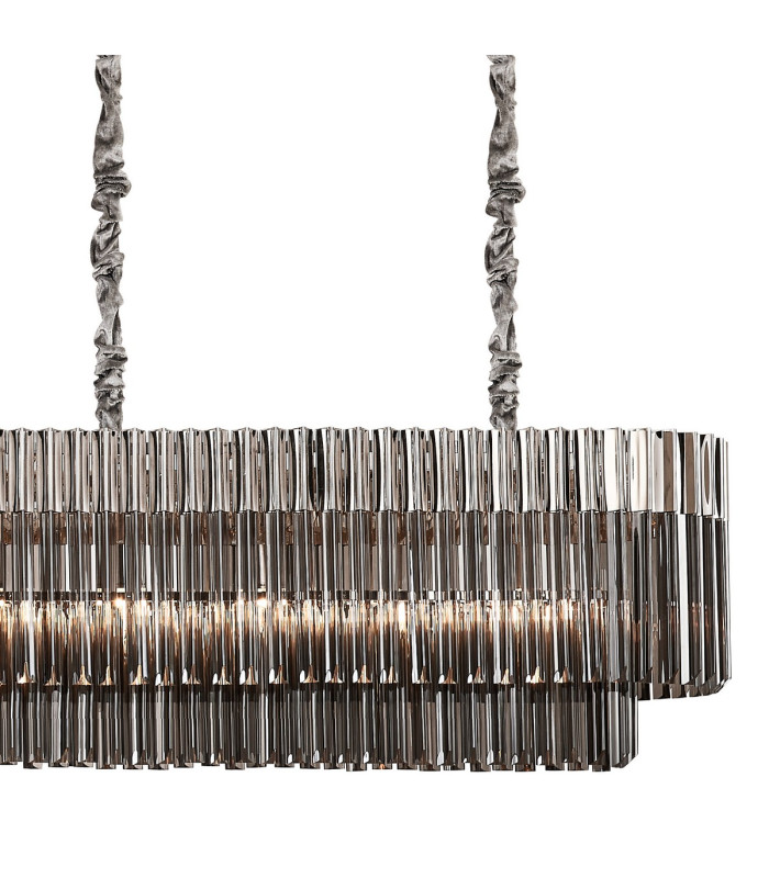 Poland 250 x 40cm Linear Pendant Bell Cup 13 Light E14 Polished Nickel/Smoked Sculpted Glass Item Weight: 61kg-8